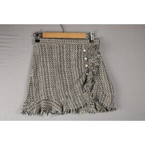 ZARA Tweed Mini Skirt Small Faux Pearl Buttons Flared Hem High Waisted Casual